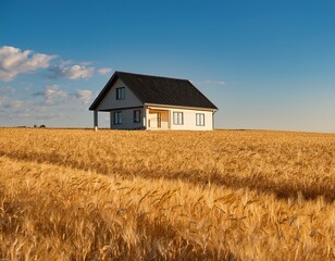 home insurance property and earthquake a serene house stands in a golden field against a clear sky embodying tranquility and rural charm