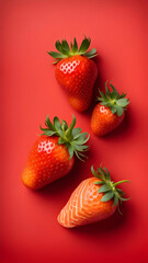 Strawberries in delectated mood and unnatural colors on different background