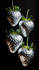 Strawberries in delectated mood and unnatural colors on different background