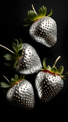 Strawberries in delectated mood and unnatural colors on different background