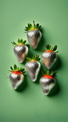 Strawberries in delectated mood and unnatural colors on different background