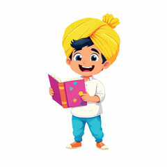Vsai happy indian boy reading a book and smiling, education concept