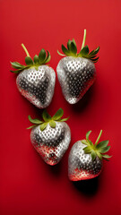 Strawberries in delectated mood and unnatural colors on different background
