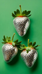 Strawberries in delectated mood and unnatural colors on different background