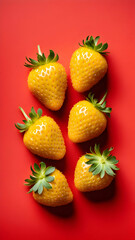 Strawberries in delectated mood and unnatural colors on different background
