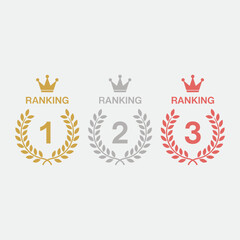 Naklejka premium Ranking Badge Set with Gold, Silver and Bronze Crowns