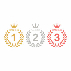 Fototapeta premium Ranking Badge Set with Gold, Silver and Bronze Crowns