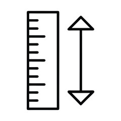 Measurement Icon Black Outline Ruler with Height Arrow on Transparent Background