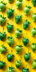 Strawberries in delectated mood and unnatural colors on different background