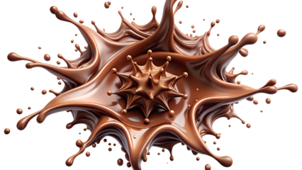 A delicious brown chocolate splash, a sweet cocoa liquid drop melting on transparent background