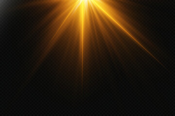 Golden light effect from spotlight and star rays.