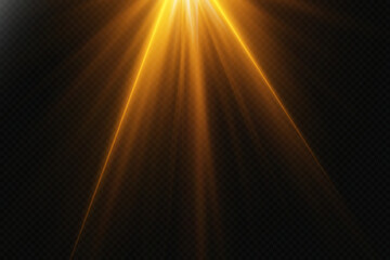 Golden light effect from spotlight and star rays.