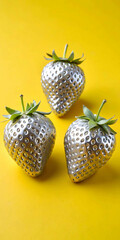 Strawberries in delectated mood and unnatural colors on different background