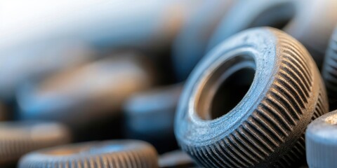 Close-Up of Used Tires in a Piled Arrangement with Soft Background