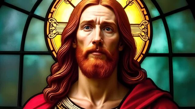 Jesus Christ in a stained glass window of a church