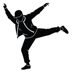 Isolated Black Vector Dancer using Element hip hop freeze pose  With White Background