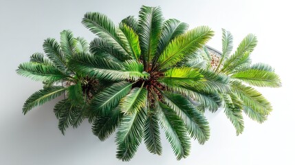 Top View of a Tropical Palm Tree on White Background &ndash; Flat Lay Design for Summer and Nature Concepts
