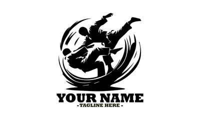 Judo silhouette grappling, judo vector illustration and illustration background judo logo vector design