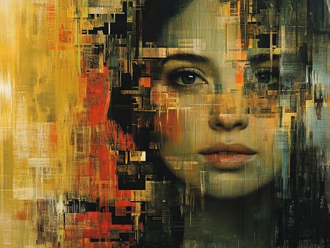 Abstract portrait of a woman, merging digital and artistic styles