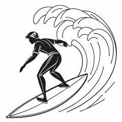 silhouette surfer riding wave dynamic pose