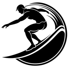 silhouette surfer riding wave dynamic pose