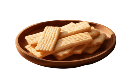 A wooden bowl filled with rectangular shortbread cookies