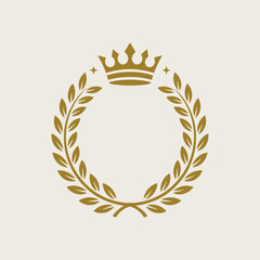 Golden Laurel Wreath with Crown and Stars