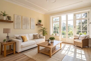 Bright Living Room with French Doors and Sunny Garden View