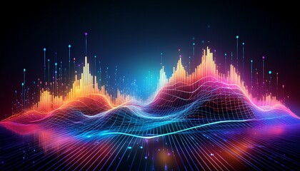neon infused digital landscape showcases ai generated analytics and predictive trends with glowing data points