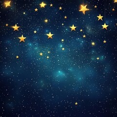 Fototapeta premium A Captivating Dark Blue Night Sky Adorned with Twinkling White Stars and Enchanting Golden Stars Suspended from Invisible Sts Above Earth