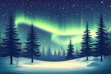 Naklejka premium Northern Lights over winter forest