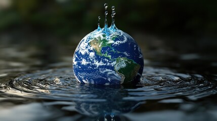 Earth in water splash, representing global water crisis