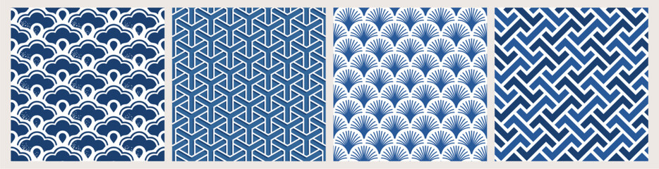 Set of seamless backgrounds in Asian style (Chinese, Japanese ornaments)