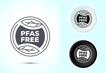 PFAS free icon design illustration, PFAS free label, badge. Proper nutrition symbol in color black and white