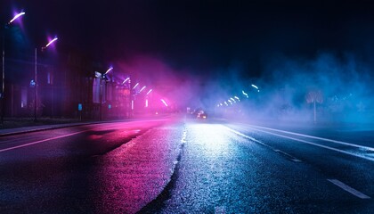 moody urban scene with neon lit asphalt and smoky textures forming a dramatic studio vibe