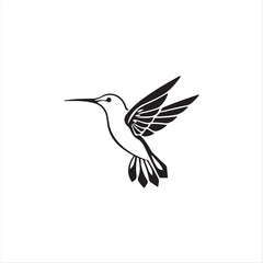 Obraz premium A classic black and white silhouette hummingbird logo on a white background. Timeless and elegant, utilizing geometric shapes and clean lines for balance, symmetry, and visual clarity