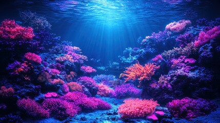 Obraz premium Vibrant Coral Reef with Colorful Coral and Sunlight in Ocean Depths