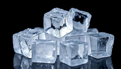 Obraz premium Close-up of glistening ice cubes on a dark background, ample empty space, motif, frozen