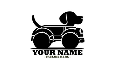 Basic monochromatic silhouette illustration of a charming toy car designed in the shape of a dog with wheels. dog Solid icon, dog solid icon vector design and dog solid icon logo art
