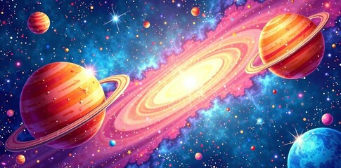 Hand drawn space elements in a seamless design, infinite, universe, vector