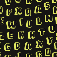 Volumetric neon Font. Unique kids style modern Alphabet. Hand drawn trendy Vector illustration. Typography, lettering, calligraphy concept. Square seamless Pattern, background, wallpaper