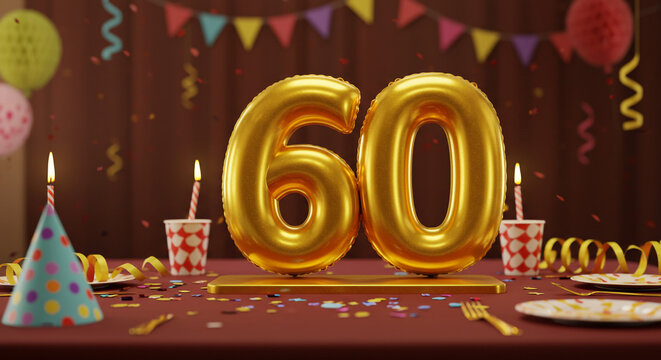 60th Birthday Celebration with Golden Balloon Decorations