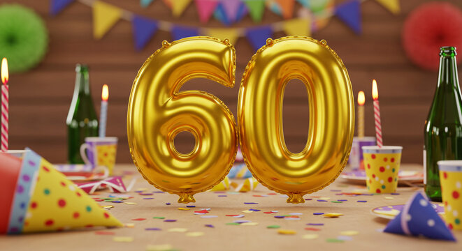60th Birthday Celebration with Golden Balloon Decorations