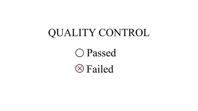 Quality Control on round Checkbox Failed Checklist on White Background . red color cross sign icon animated on white background. Quality control failed 