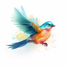 Colorful Bird in Flight Digital Art Illustration with Dynamic Wing Feathers and Vibrant Plumage Design