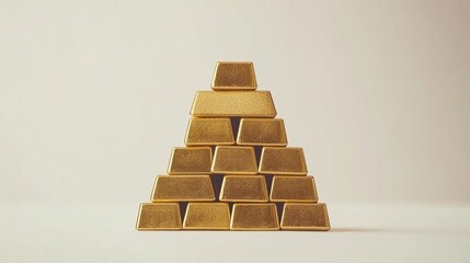 Elegant arrangement of gold bars stacked in pyramid formation on a white background