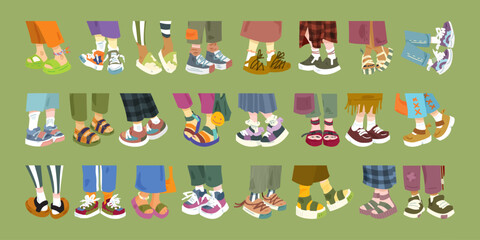 Fototapeta premium Flat vector Colorful Footwear Set