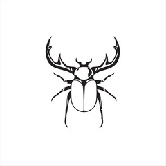 Obraz premium A classic black and white silhouette of a stag beetle, rendered in geometric shapes and clean lines. The logo is elegant, balanced, and symmetrical, set against a stark white background
