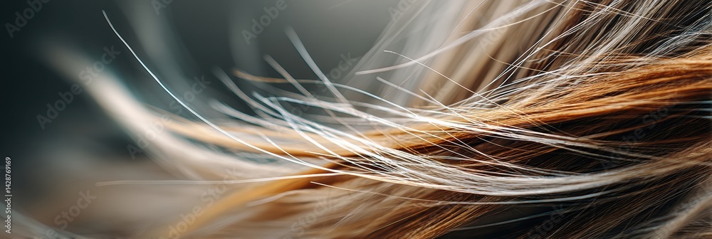 Fototapete Close-up View of Highlighted Hair Strands Showcasing Texture and Color With a Soft Blurred Background and Natural Light Reflections