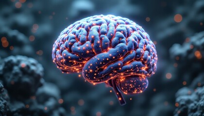 Neural connections and brain activity in abstract visualization digital artwork futuristic environment close-up view ai concept